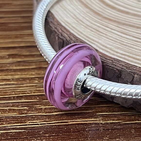 Pandora Pink Ribbon Charm Murano Glass Charm - Picture 3 of 5